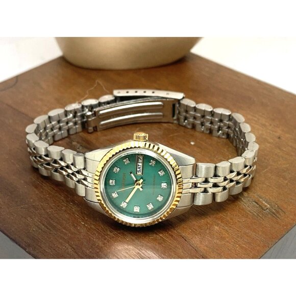 Armitron Women's Watch 75/2475 Green Dial Day Date Quartz Two Tone Steel 25mm - Picture 8 of 14